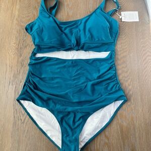 Teal Knotted Cutout One Piece Swimsuit Ruched Swimwear